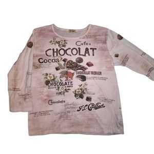 Coquette Vintage Chocolate Romance Themed Pink Graphic Tee Women's size Large